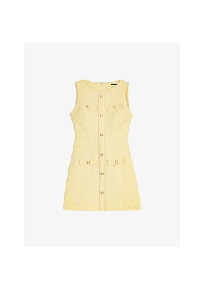 Womens Maje Sleeveless Button-Front Tweed Mini Dress