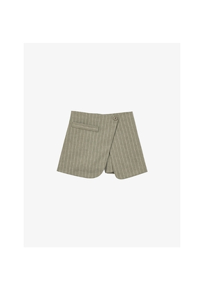 Womens Maje Wrap-Front Pinstriped Linen-Blend Shorts