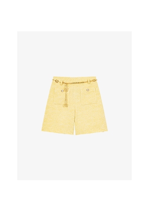 Womens Maje Chain-Belt Side-Pocket Tweed Shorts