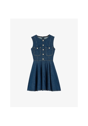 Womens Maje Button-Up Flared Denim Mini Dress