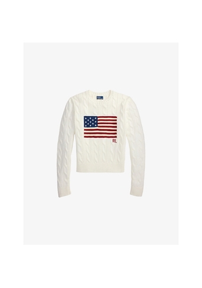 Womens Polo Ralph Lauren Flag-Intarsia Cable-Knit Cotton Jumper
