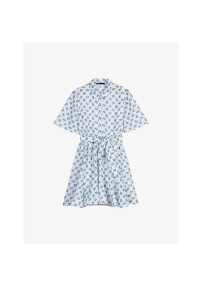 Womens Maje Floral-Print Short-Sleeved Linen-Blend Mini Dress