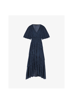 Womens Maje V-Neck Ruffled Woven Maxi Dress