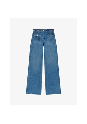 Womens Maje Braided-Waist Flared-Leg Denim Jeans