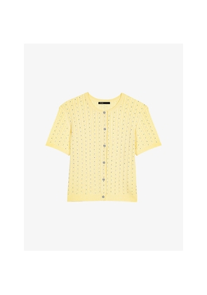 Womens Maje Rhinestone-Embellished Knitted Cotton Cardigan