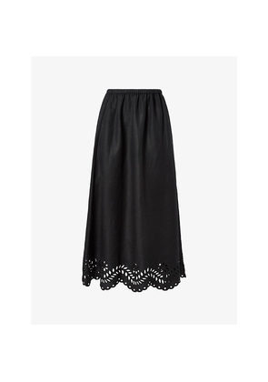 Womens Malina Chara Broderie-Anglais Linen-Blend Maxi Skirt