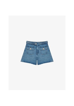 Womens Maje Braided-Waist Side-Pocket Denim Shorts
