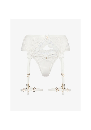 Womens Lounge Underwear Penelope Embellished Lace Suspender and Thong Set