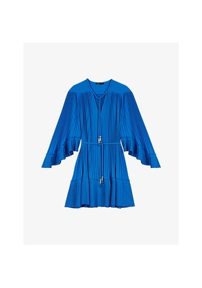 Womens Maje V-Neck Pleated Woven Mini Dress