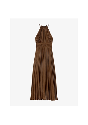 Womens Maje High-Neck Pleated Woven Maxi Dress