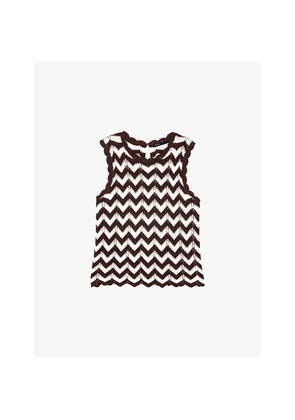 Womens Maje Zig-Zag Sleeveless Cotton-Crochet Top