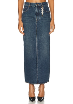 AREA Slit Midi Skirt in Dark Medium Wash - Denim-Dark. Size 28 (also in ).