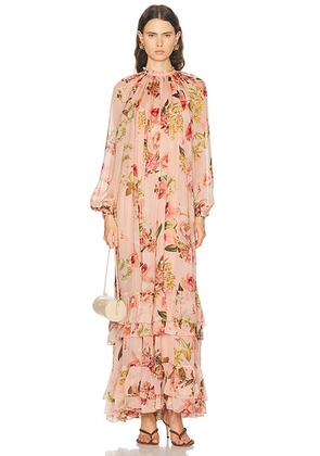 HEMANT AND NANDITA Ayla Floral Maxi Dress in Peach - Peach. Size L (also in M, S, XS).