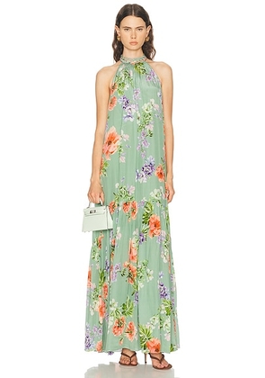 HEMANT AND NANDITA Cove Maxi Dress in Green - Sage. Size L (also in M, S, XS).