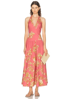 HEMANT AND NANDITA Dani Halter Neck Maxi Dress in Multi - Pink. Size L (also in M, S, XS).