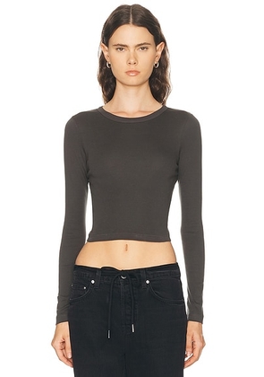 Enza Costa Supima Baby Rib Long Sleeve Cropped Top in Slate - Charcoal. Size L (also in M, S, XL, XS).