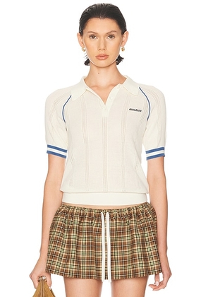 Miu Miu Short Sleeve Sweater in Naturale & Bluette - White. Size 40 (also in ).