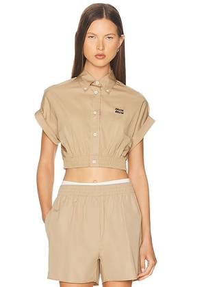 Miu Miu Short Sleeve Shirt in Kaki - Tan. Size 42 (also in ).