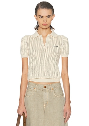 Miu Miu Short Sleeve Sweater in Naturale - Cream. Size 42 (also in ).