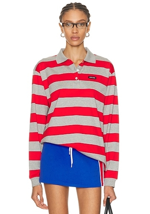 Miu Miu Long Sleeve Polo Top in Rosso & Grigio - Grey,Red. Size L (also in S).