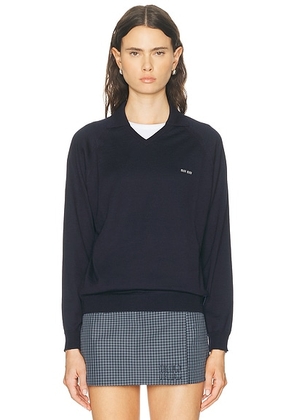 Miu Miu Wool F.14 Sweater in Bleu & Grigio - Navy. Size 36 (also in 38, 40).