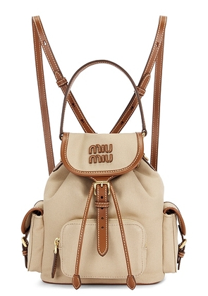 Miu Miu Canapa Soft Calf Mini Backpack in Corda & Brandy - Brown. Size all.