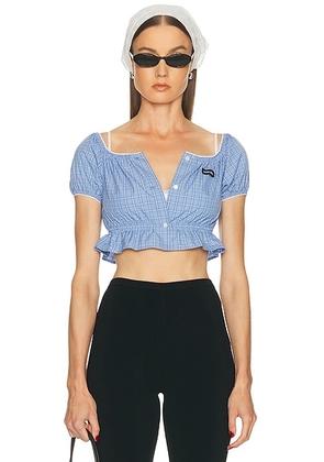 Miu Miu Cropped Check Blouse in Celeste - Blue. Size 42 (also in ).