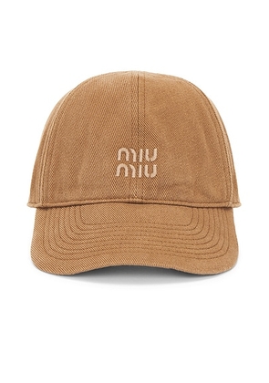 Miu Miu Drill Washed Baseball Hat in Sughero - Brown. Size L (also in M, S).