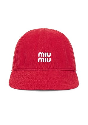Miu Miu Denim Washed Nastro Baseball Hat in Rosso & Tabacco - Red. Size L (also in M, S).