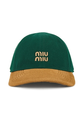 Miu Miu Drill Washed Bicolore Hat in Biliardo & Sughero - Green. Size L (also in S).