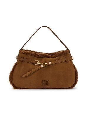 Miu Miu Aventure Camoscio Shearling Bag in Cacao - Brown. Size all.