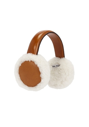 Miu Miu Shearling Earmuffs in Cognac & Naturale - Brown. Size all.