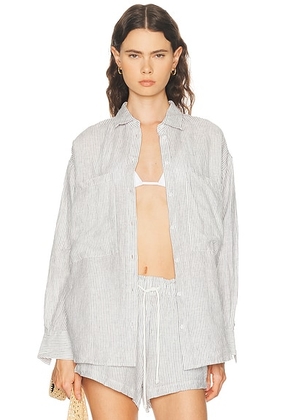 Left On Friday Getaway Button Down Shirt in Varsity & Coconut - White,Navy. Size L/XL (also in S/M).