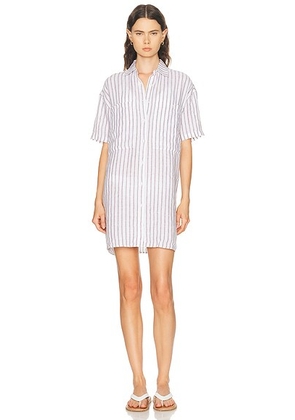Left On Friday Getaway Shirt Mini Dress in Stormy & Coconut - White,Grey. Size L/XL (also in S/M).