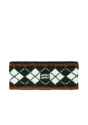 Miu Miu Jacquard Cashwool Headband in Cognac & Biliardo - Green. Size all.