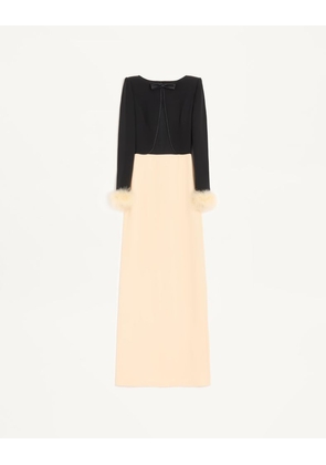 Valentino Cady Couture Long Dress with Feathers Woman BLACK/BIRCH 36