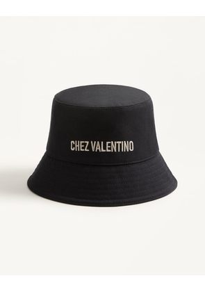 Valentino Garavani Chez Valentino Cotton Bucket Hat With Embroidery Man BLACK/BUTTER 57