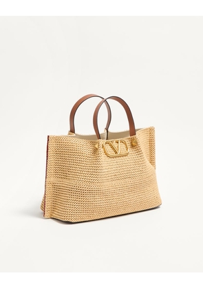 Valentino Garavani Medium Straw Summer Tote Woman SADDLE BROWN/NATURAL/ROUGE PUR UNI