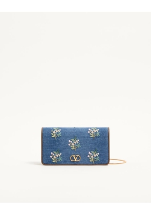 Valentino Garavani Valentino Garavani Vlogo Signature Mini Shoulder Bag In Denim With Floral Embroidery Woman DENIM UNI