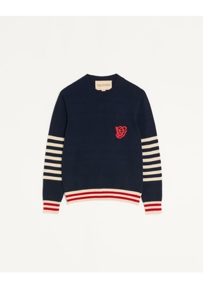 Valentino Valentino Wool Sweater With VG Embroidery Man NAVY/BUTTER L