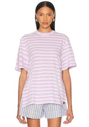 RABANNE Boxy T-Shirt in Stripes, White, & Lila in Stripes White  & Lilac - Lavender. Size L (also in ).