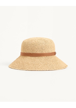 Valentino Garavani VLogo Signature Foldable Straw Bucket Hat Woman NATURAL/SADDLE BROWN 55