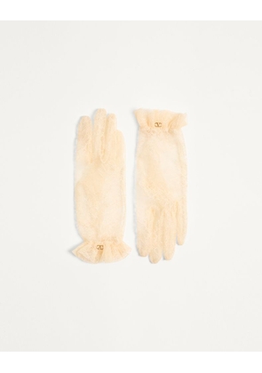Valentino Garavani Vlogo Signature Lace Gloves Woman BUTTER/GOLD 6