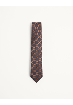 Valentino Garavani Valentie Silk And Jacquard Tie With Design Man BLUE/HAZELNUT UNI