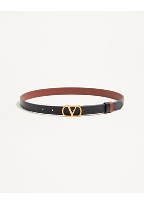 Valentino Garavani VLogo Signature Reversible Shiny Calfskin Belt - 20mm / 1.2 In. Woman BLACK/DEEP CARAMEL 065
