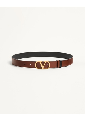 Valentino Garavani VLogo Signature Reversible Shiny Calfskin Belt - 30Mm / 1.2 In. Woman BLACK/DEEP CARAMEL 070