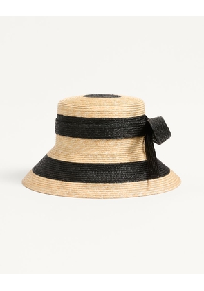 Valentino Garavani VLogo Signature Straw Bucket Hat Woman BLACK/NATURAL 55