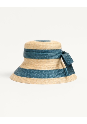 Valentino Garavani VLogo Signature Straw Bucket Hat Woman NATURAL/BLUE 55