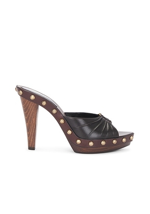 Saint Laurent Babylone Clog Mule Sandal in Harris Eagle Brown & Gold - Brown. Size 36 (also in 37, 38, 38.5).