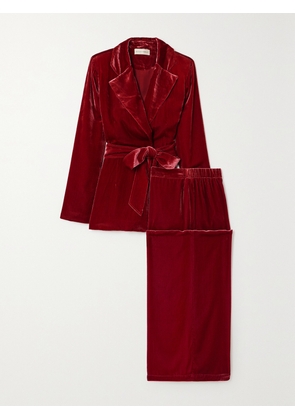 Olivia von Halle - Jagger Belted Velvet Pajama Set - Red - x small,small,medium,large,x large